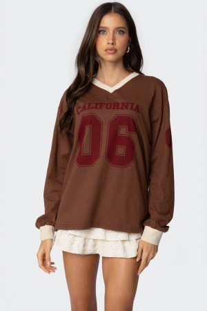 Edikted 06 Oversized Long Sleeve Tops Brown | USA TU293149Z8