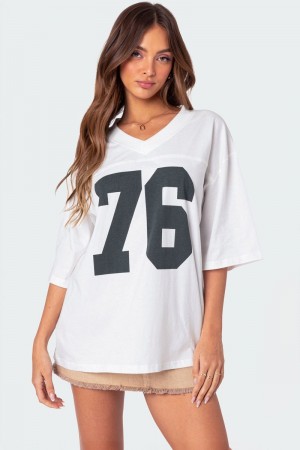 Edikted 76 Oversized T-Shirt Graphic Tops Black | USA LC928762R6