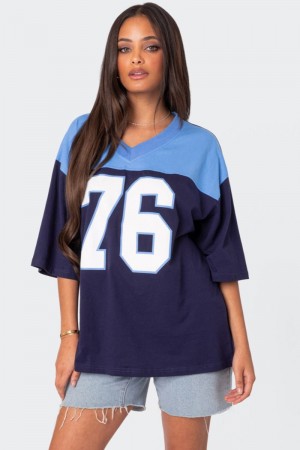 Edikted 76 Oversized T-Shirt Graphic Tops Black | USA ZQ635903W9
