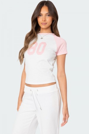 Edikted 80'S Raglan T Shirt Graphic Tops White And Pink | USA JL466316V4