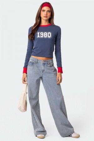Edikted 80S Baby Long Sleeve Tops Blue | USA EG044854Y5