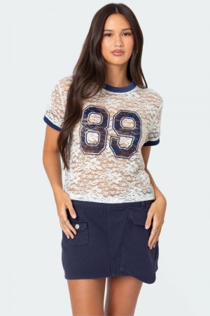 Edikted 89 Sheer Lace T Shirts White | USA FT105390O3