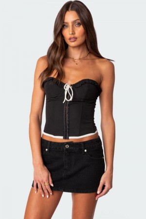 Edikted Abbey Tie Front Corset Black | USA RE290439O1
