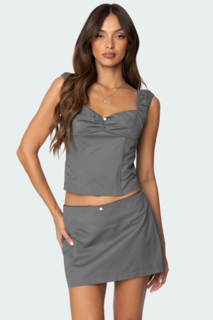 Edikted Adalyn Ruched Corset Dark Gray | USA EK296999Y5