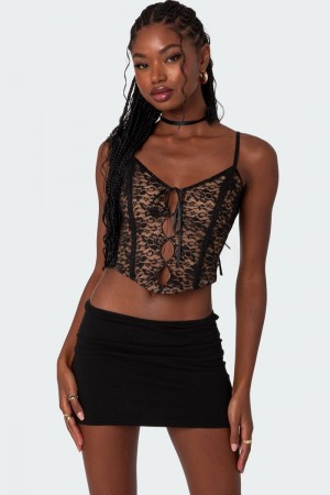 Edikted Adira Lace Keyhole Corset Black | USA CU887608F1