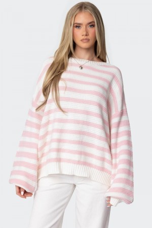 Edikted Aerin Oversized Sweater Long Sleeve Tops Black And White | USA DW284258U6