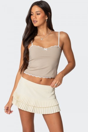 Edikted Alara Lace Trim Tank Crop Tops Navy | USA QR609040M5