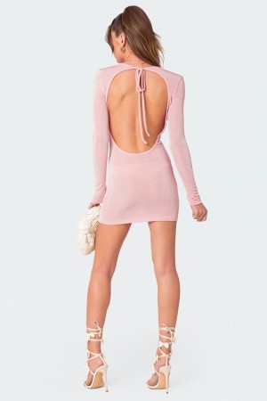 Edikted Alaric Open Back Mini Long Sleeve Dress Light Pink | USA KP908560O4
