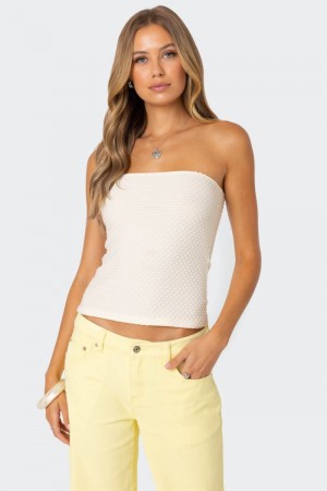 Edikted Albina Textured Tube Strapless Tops Cream | USA EG940744Q2