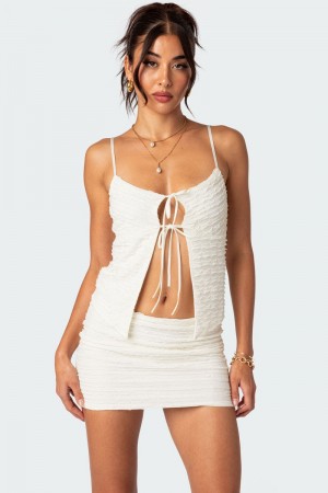 Edikted Alessia Tie Front Ruffled Tank Top Cream | USA MP397459K3