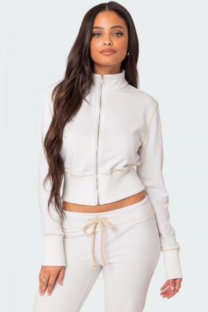 Edikted Alexia Zip Up Sweatshirts Brown | USA SO568576W5