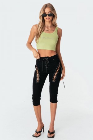 Edikted Alexiss Lace-Upri Jeans Black | USA YI885068F6