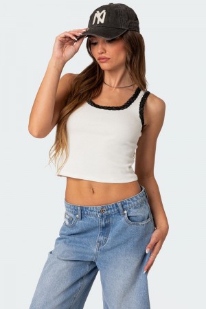 Edikted Alix Lacey Ribbed Tank Top Gray | USA LC660476C1