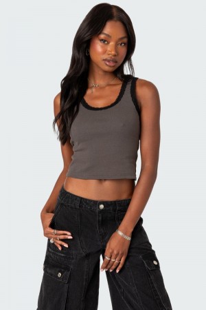 Edikted Alix Lacey Ribbed Tank Top Gray | USA CC100560B0