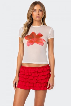 Edikted Aloha Sheer Mesh T Shirt Graphic Tops Black | USA KX255205G7