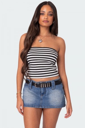 Edikted Alta Striped Tube Strapless Tops Black And White | USA NP461936U1
