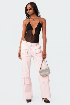 Edikted Alva Open Back Sheer Mesh Bodysuit Black | USA OV538953J4