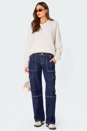 Edikted Alyssa Stitch Cargo Jeans Blue | USA UD668846N5