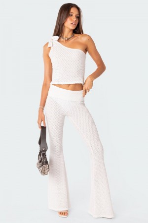 Edikted Amalia Textured Knit Fold Over Pants White | USA US361556Z3