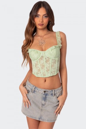 Edikted Amaya Sheer Lace Corset Sage | USA FQ455025T3
