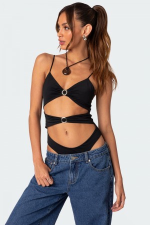 Edikted Amethyst Cut Out Bodysuit Black | USA ZQ264436C8