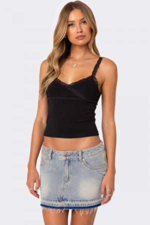 Edikted Amilia Lace Trim Tank Top Black | USA SD601060D3