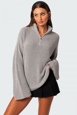 Edikted Amour High Neck Oversized Zip Sweater Beige | USA TJ125092V0