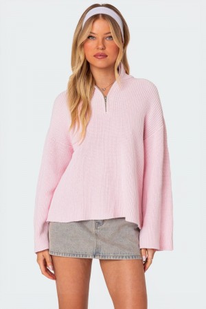 Edikted Amour High Neck Oversized Zip Sweater Beige | USA RU269186A5