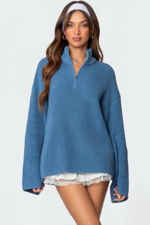 Edikted Amour High Neck Oversized Zip Sweater Beige | USA KY041724W4