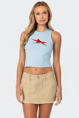 Edikted Angel Baby Tank Graphic Tops Light Blue | USA BZ727602M3