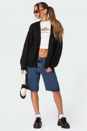 Edikted Anina Oversized Knit Cardigan Black | USA EW442914L1