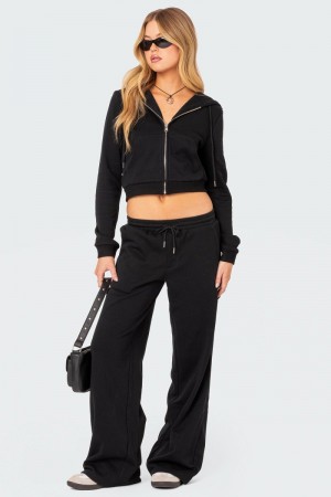 Edikted Annalise Straight Leg Sweatpants Pants Black | USA QY628572F5