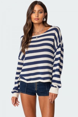 Edikted Anney Oversized Striped Sweater Blue And Cream | USA LB875337Y8