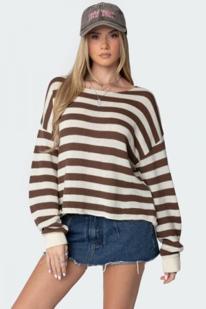 Edikted Anney Oversized Striped Sweater Blue And Cream | USA HR770137X5