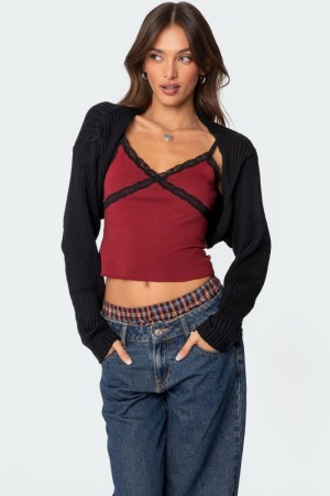 Edikted Anya Shrug Sweater Black | USA PL510931K1