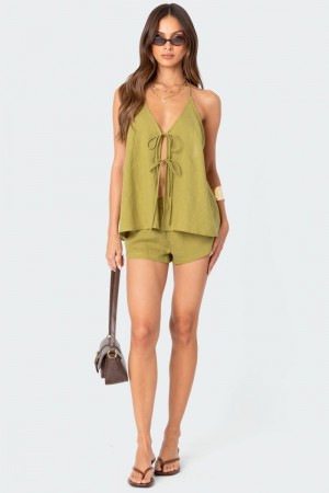 Edikted Arden Linen Look Shorts Green | USA MU291379L4