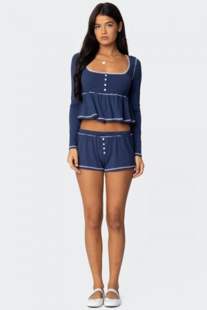 Edikted Arianne Contrast Shorts Navy | USA XK727262E5