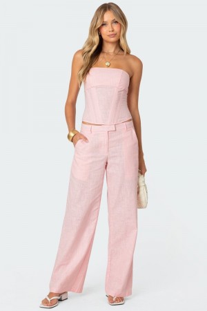 Edikted Arya Linen Look Pants Cream | USA VY346684J2