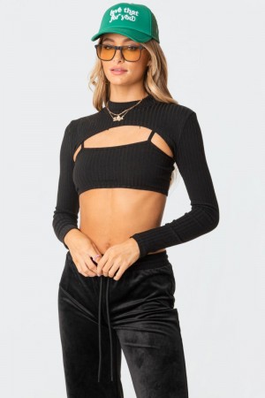 Edikted Ash Ribbed Two-Piece Crop Tops Black | USA VD036713E3