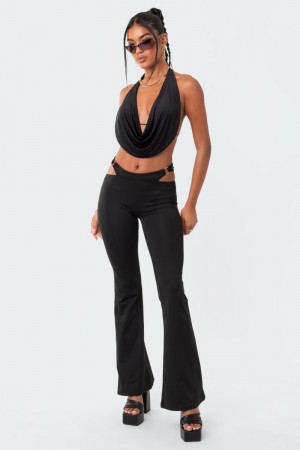 Edikted Ashanti Low-Rise Cut-Out Flared Pants Black | USA AV332473E3