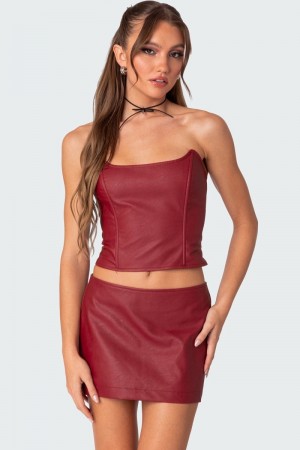 Edikted Aster Faux Leather Corset Burgundy | USA LO533613P2