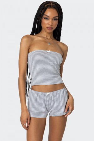 Edikted Astor Striped Tube Strapless Tops Gray And White | USA NT401370W6