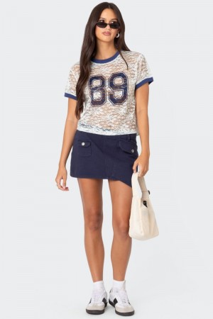 Edikted Asymmetric Pocket Mini Skirts Navy | USA BD061376V8