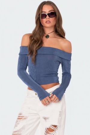 Edikted Athena Fold Over Long Sleeve Tops Black | USA MY854955U4