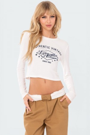 Edikted Athleisure Waffle Graphic Tops White | USA DJ745364E1