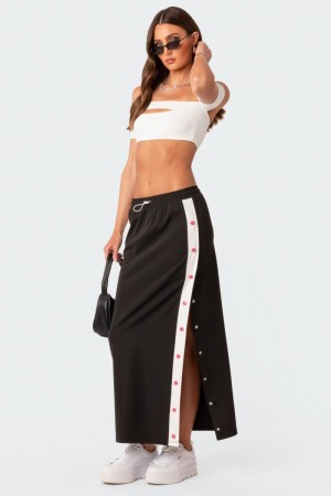 Edikted Athletic Low Rise Maxi Skirts Black And White | USA UW847244O7