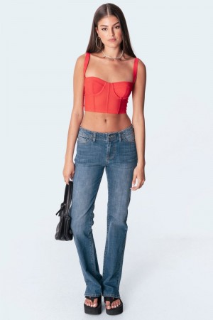 Edikted Aubrey Low-Rise Jeans Blue | USA QY574747M4