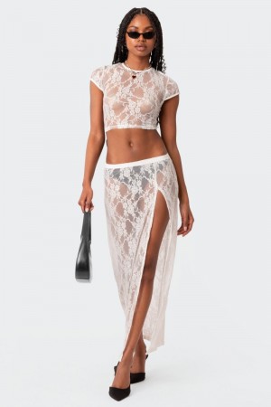 Edikted Aura Low Rise Sheer Lace Maxi Skirts Black | USA QA591849H8