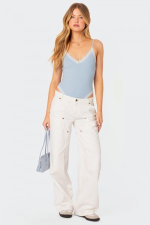 Edikted Aurora Lace Trim Bodysuit Light Blue | USA GA604730U3