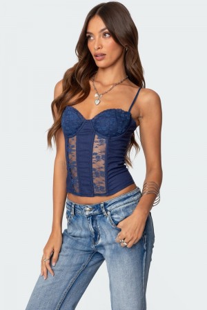 Edikted Avena Linen Look Lacey Corset Green | USA ZH887858L9